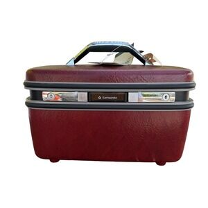 Vintage Samsonite Silhouette Survivor Train Case Burgundy Makeup Box With Key